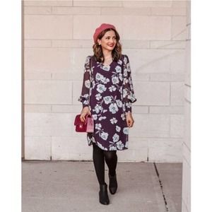 CAbi Ellery Long Sleeve Dress Purple Floral Womens Size Small